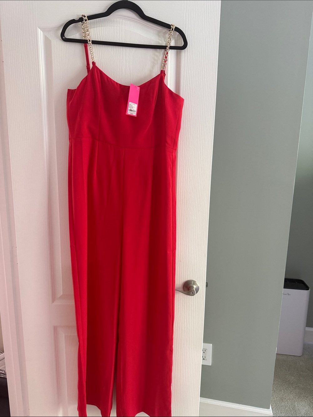 Lilly Pulitzer Red Wide-Leg Jumpsuit with Gold Chain Straps